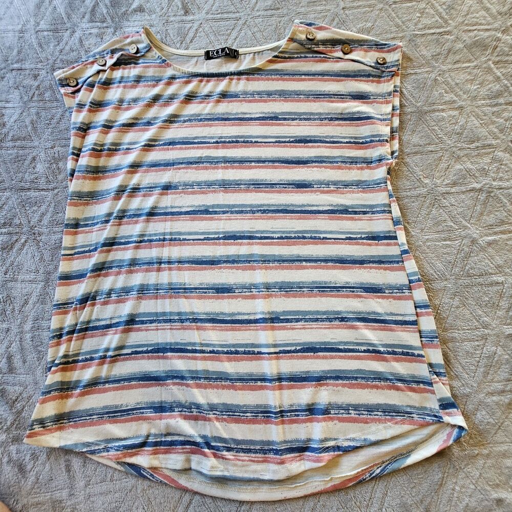 Ecla Shirt Womens Large Top Blouse Short Sleeve Striped